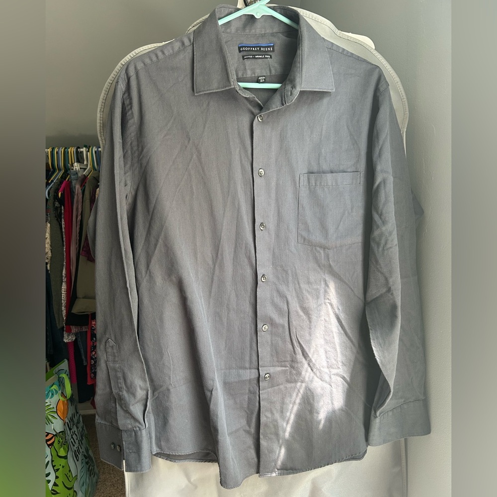 Geoffrey Beene Mens Shirt 16 1/2 34/35 Dark Grey Button Down